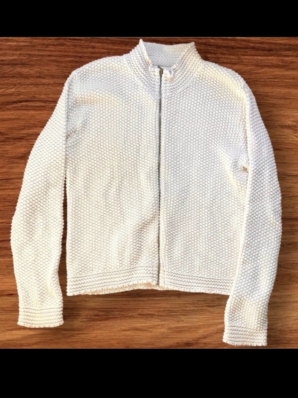 Oona New England Textured Heavy Knit Zip Cardigan Cream Minimalist Cottage-M